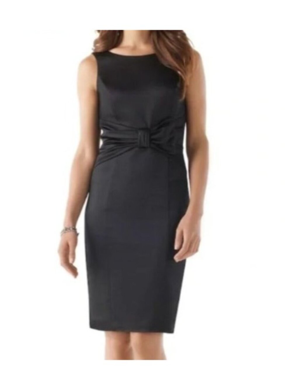 White House Black Market Womens Black Cocktail Dress Bow Size 14 satin New